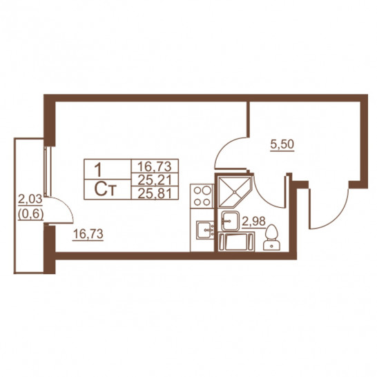Студия 25.81 м²