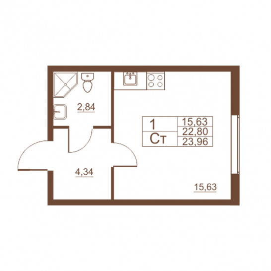 Студия 23.96 м²