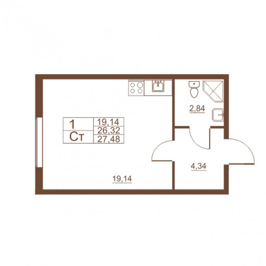 Студия 27.48 м²