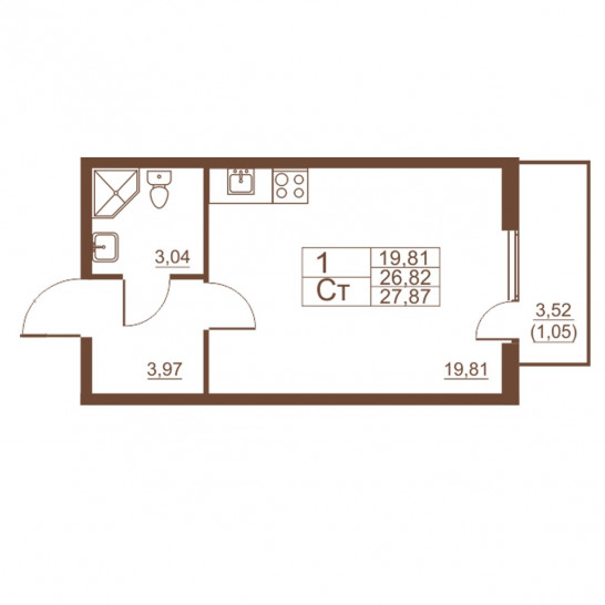 Студия 27.87 м²