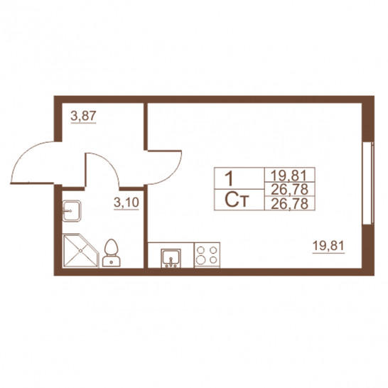 Студия 26.78 м²