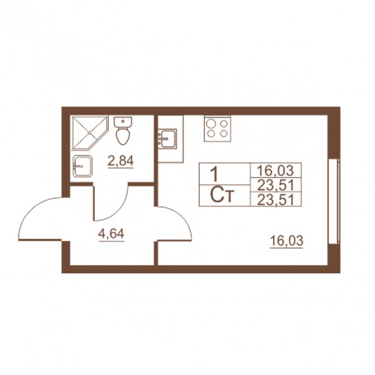 Студия 23.51 м²