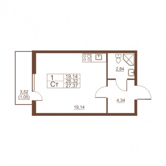 Студия 27.37 м²