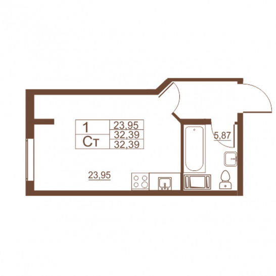 Студия 32.39 м²