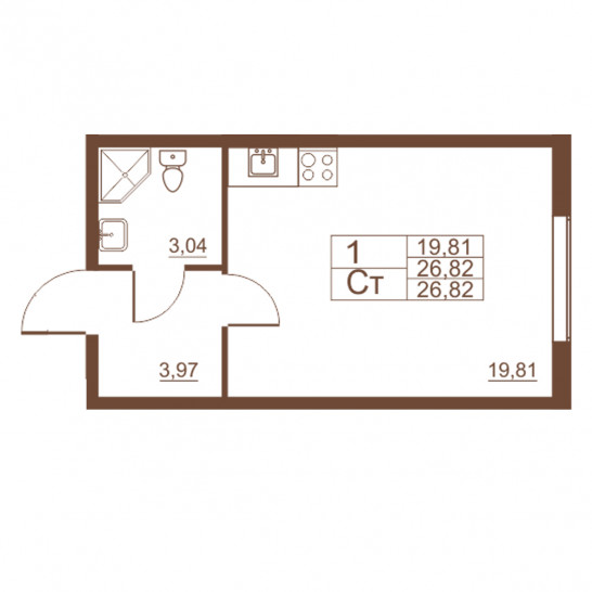 Студия 26.82 м²