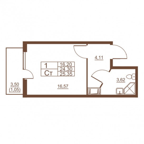 Студия 25.35 м²