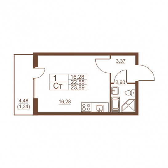 Студия 23.89 м²