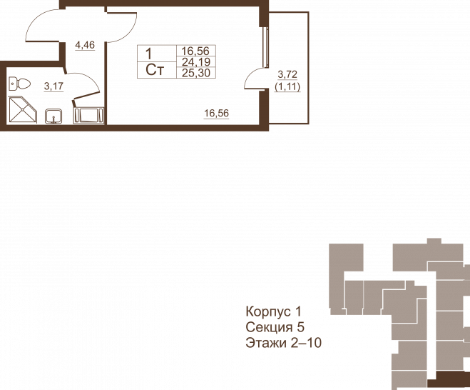 Студия 25.3 м²